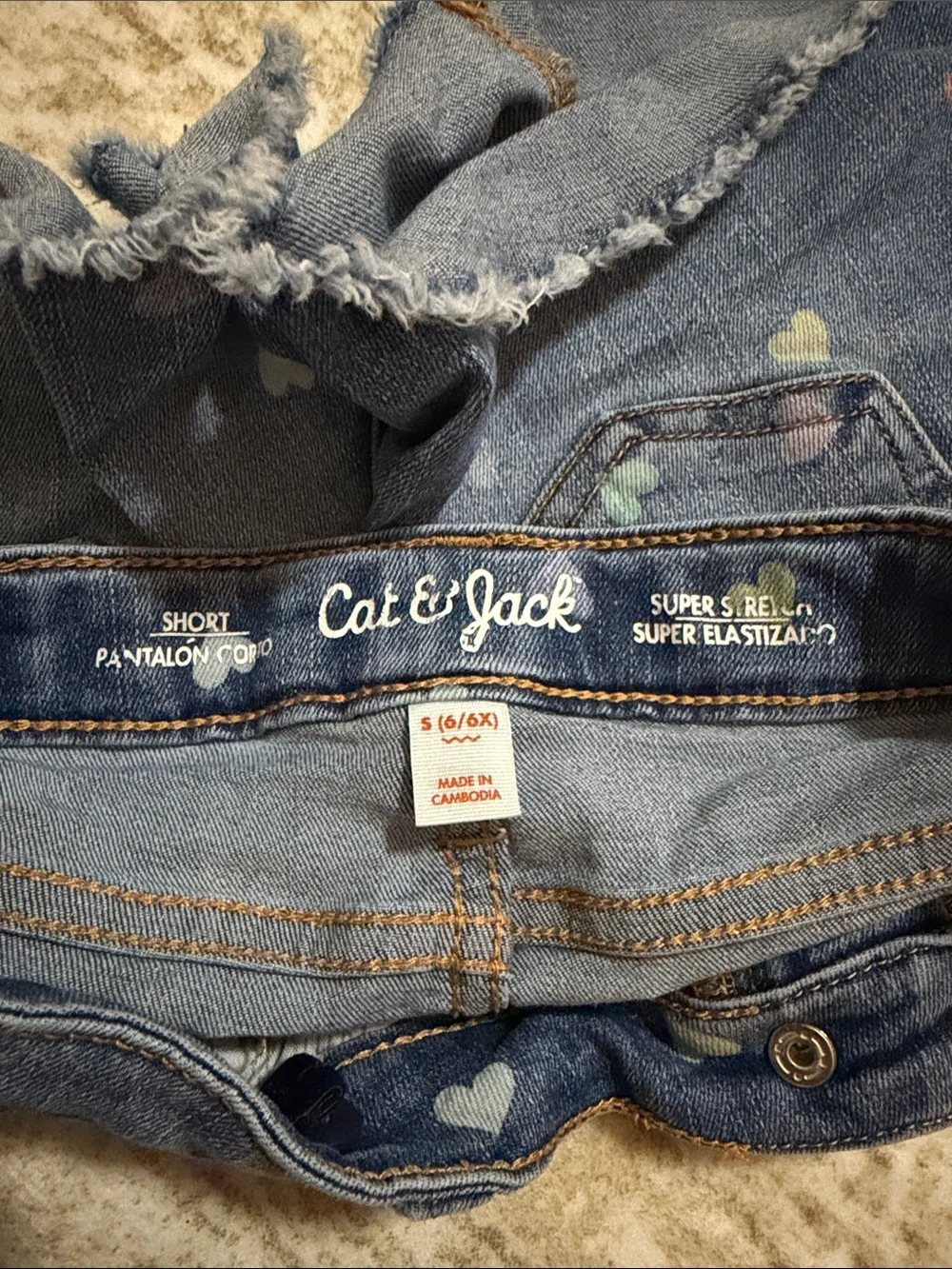 Cat & Jack Denim Shorts with Pastel Heart Print - Blue